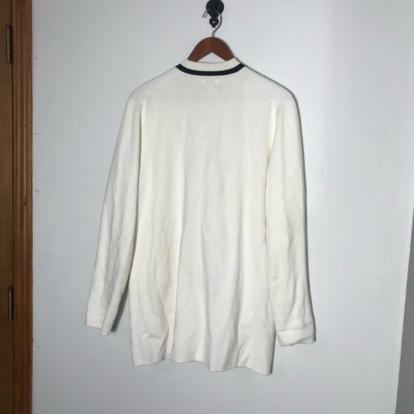 Womens J Crew Factory Tipped Front Open Cardigan, White, Size M - Picture 3 of 3